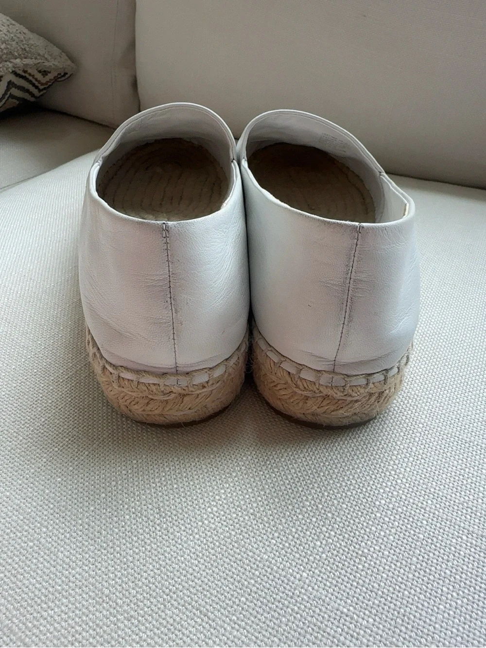 Tory Burch White Leather Espadrille Flats Double T Logo 9.5